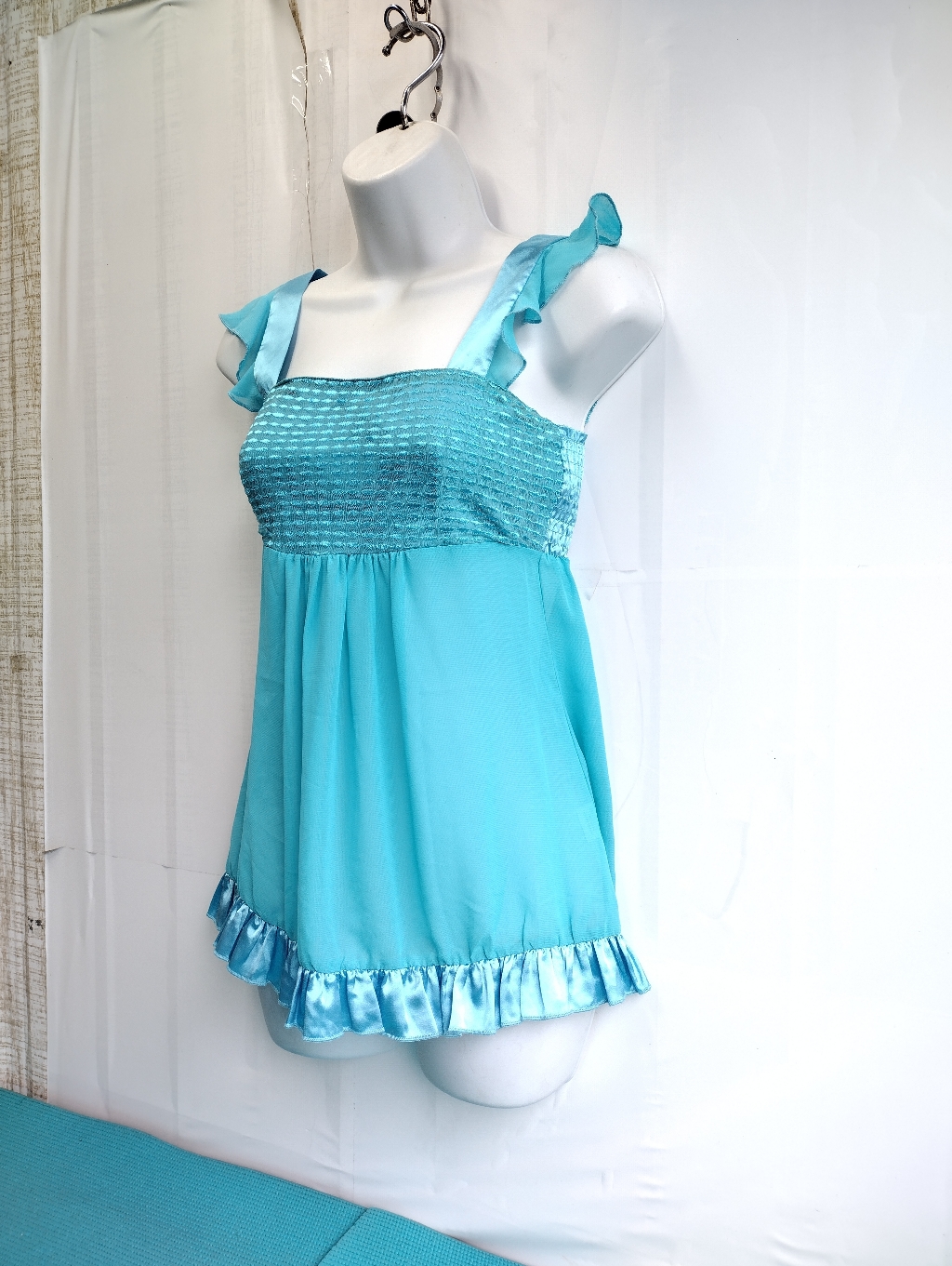 Nwt Love La Semi Sheer Smocked Top Ruffle Hem Size S